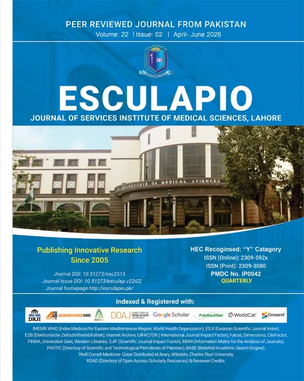 Esculapio, Journal of Services Institute of Medical Sciences cover, produced by Talal Publishers