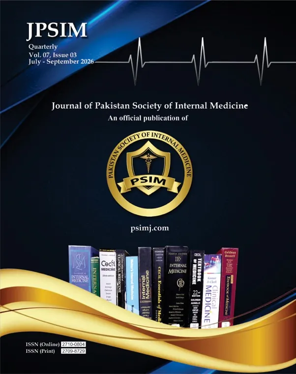 JPSIM, Journal of Pakistan Society of Internal Medicine cover, produced by Talal Publishers