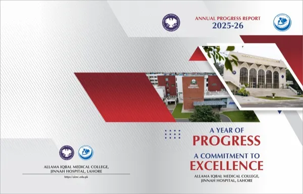 Cover spread of the Allama Iqbal Medical College and Jinnah Hospital annual progress report 2025–26