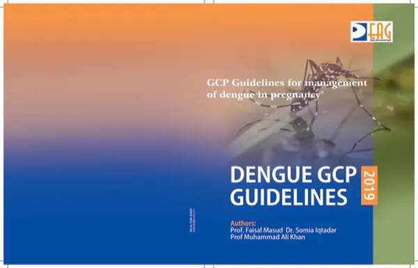 Front and back cover artwork for the 2019 GCP guidelines on managing dengue in pregnancy