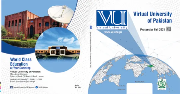 Front and back cover artwork of the Virtual University of Pakistan prospectus, 2021